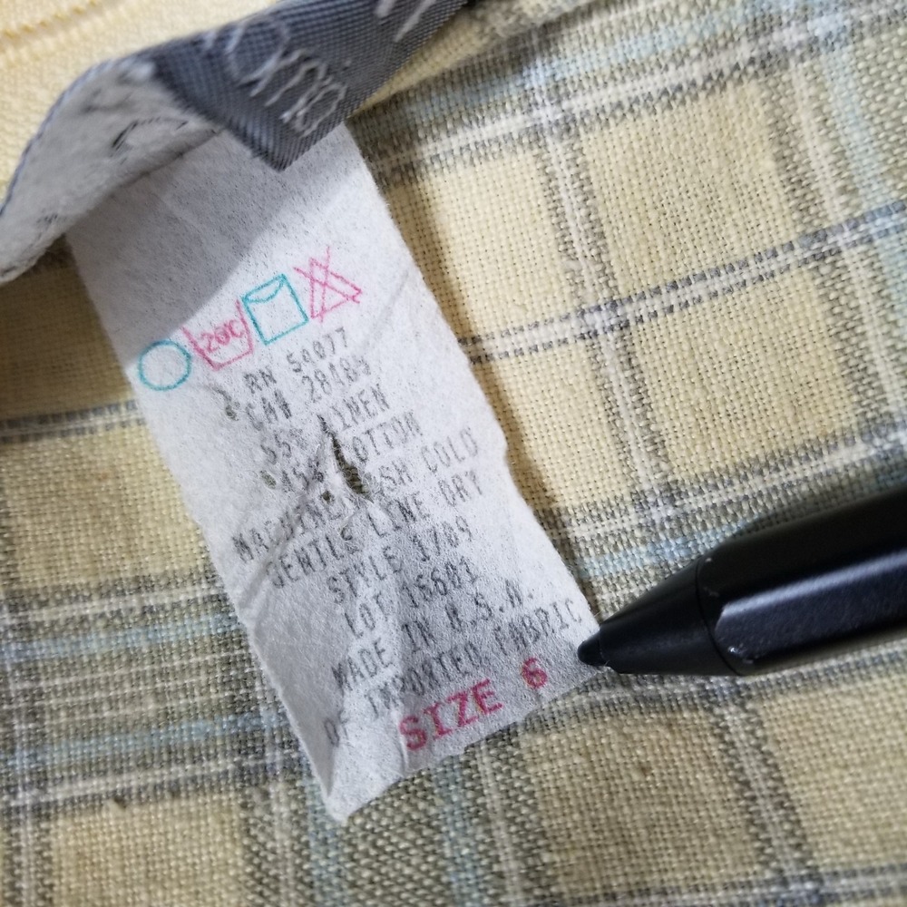 Vintage Carol Anderson Maxi Dress 6 Butter Yellow Plaid Linen Cotton USA Made - Picture 10 of 10